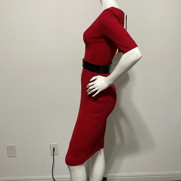 Bebe NWT Temple Red V-Neck Belted Dress Size XXS - Picture 5 of 8